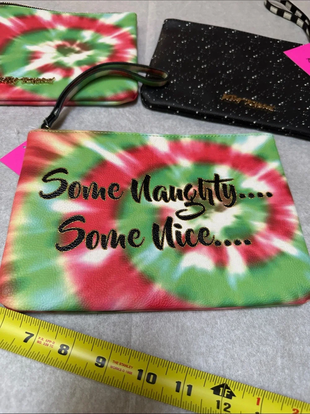 Betsey Johnson Green Red White Tie-Dye Cosmetic Pouch Trio